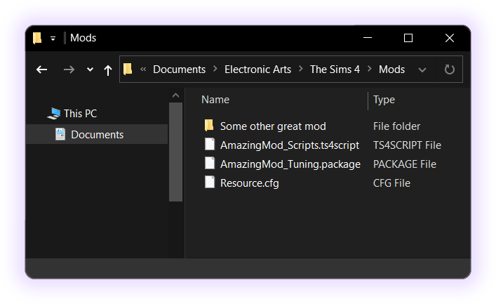 Mod files in the Mods folder