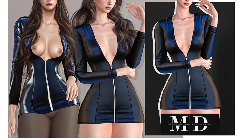Mini dress with latex sleeves
